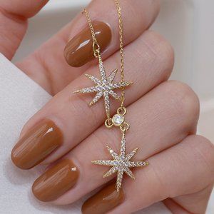 NEW 14K Gold Plated Diamond Star Necklace a